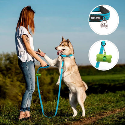 Durable Padded Dog Leash and Collar Set, with Airtag Holder and Reflective Strip, Extra Safe and Comfy for Small Dogs,Blue