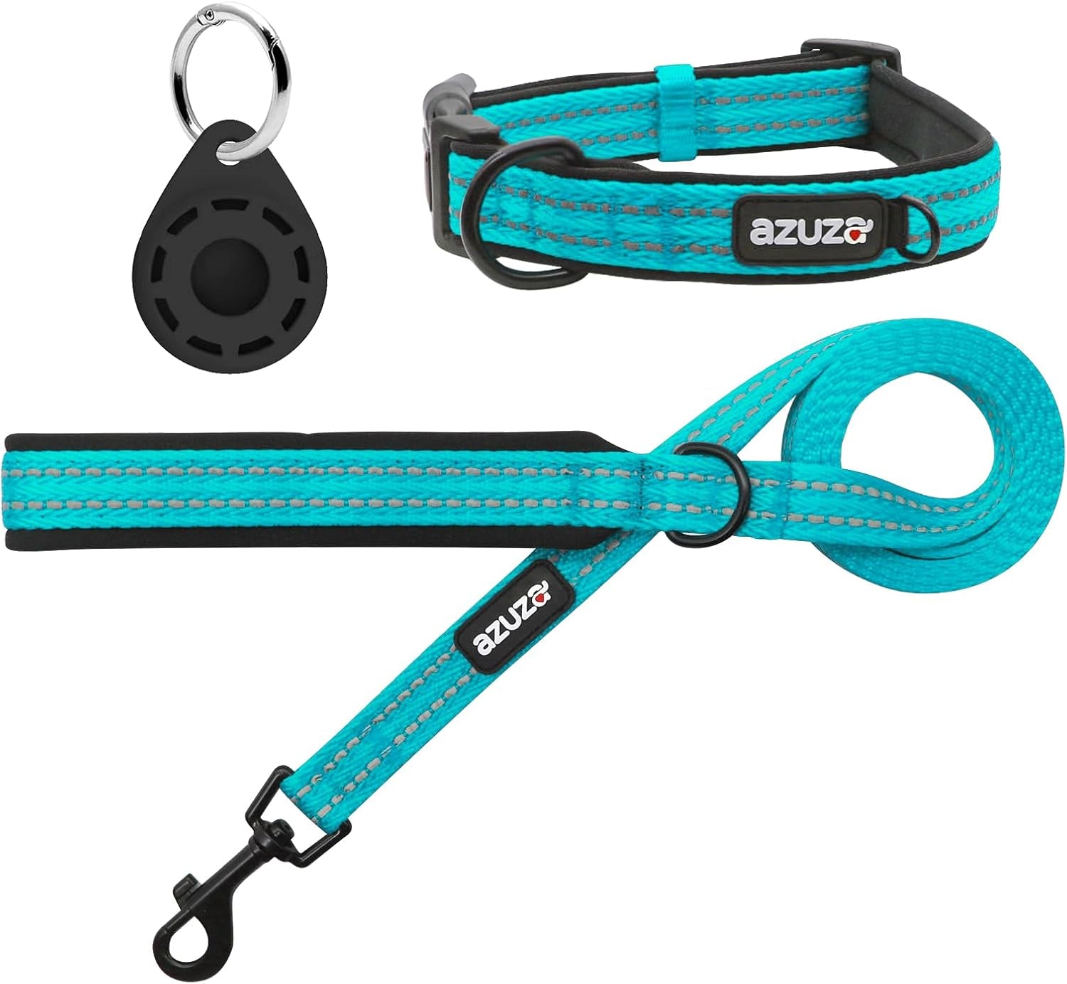 Durable Padded Dog Leash and Collar Set, with Airtag Holder and Reflective Strip, Extra Safe and Comfy for Small Dogs,Blue