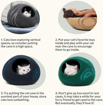 Cat Cave – Premium Felt Cat Bed for Indoor Cats, Handmade 100% Merino Wool (Light Grey, Medium)